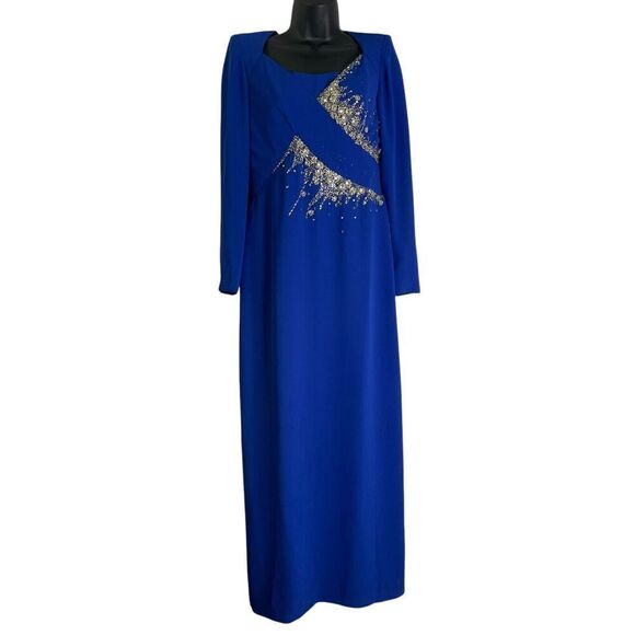 Lilli Diamond Vintage Blue Sheath Midi Rhinestone Beaded Dress Long Sleeve 10 - Picture 14 of 15